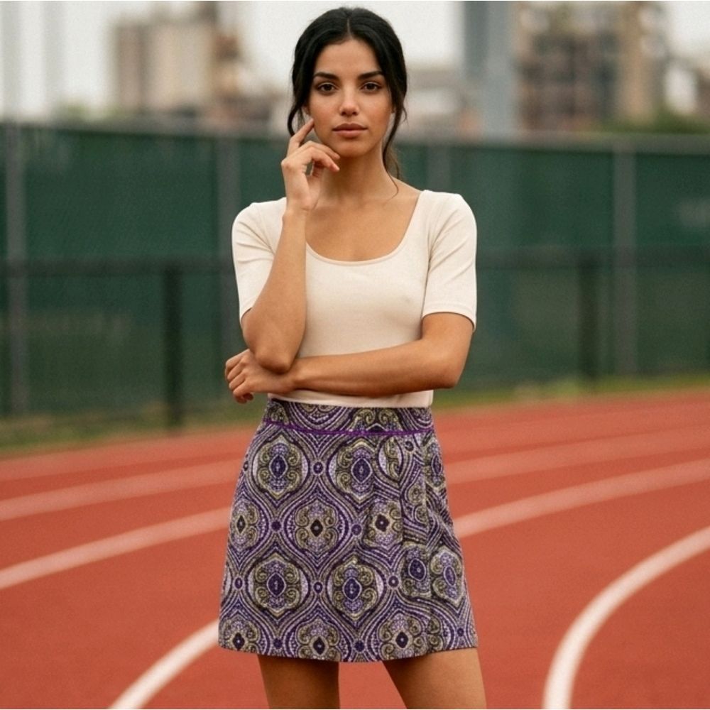 EP Pro Womens 0 Purple Paisley Pleated Golf Skort Sporty Wrap Skirt Pockets XS